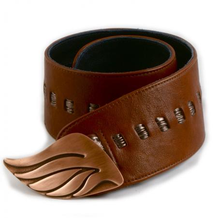 CURVE PERFECT RIBBON BELT <br /> cognac & pewter