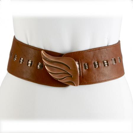 CURVE PERFECT RIBBON BELT <br /> cognac & pewter
