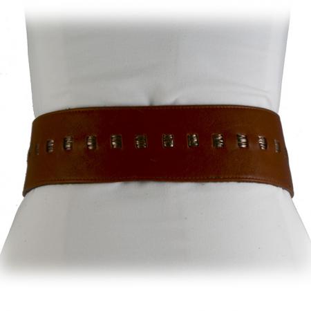 CURVE PERFECT RIBBON BELT <br /> cognac & pewter