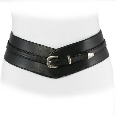 CURVE PERFECT WEST BELT <br > black & black patent shell w/ Italian buckle