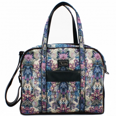 FELICITY WEEKENDER <br> textile & leather, plumb & teal green