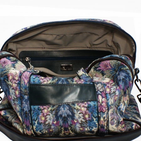 FELICITY WEEKENDER <br> textile & leather, plumb & teal green