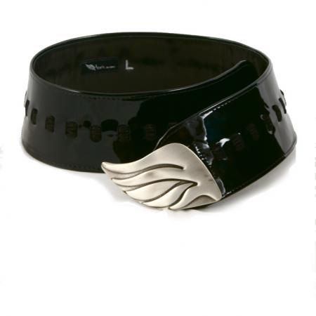 CURVE PERFECT RIBBON BELT <br /> black patent leather & suede