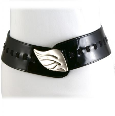 CURVE PERFECT RIBBON BELT <br /> black patent leather & suede