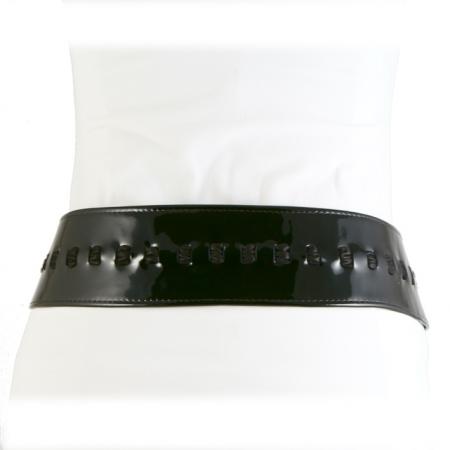CURVE PERFECT RIBBON BELT <br /> black patent leather & suede